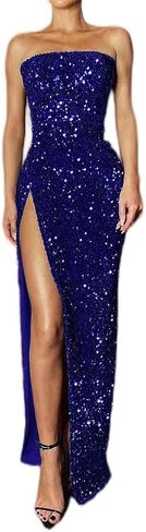 Strapless Sequin Prom Dress with Slit Long Sparkly Formal Evening Gowns 2022 in Kuwait