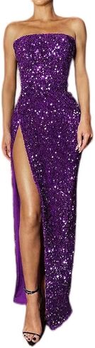 Strapless Sequin Prom Dress with Slit Long Sparkly Formal Evening Gowns 2022 in Kuwait