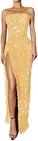 Strapless Sequin Prom Dress with Slit Long Sparkly Formal Evening Gowns 2022 in Kuwait