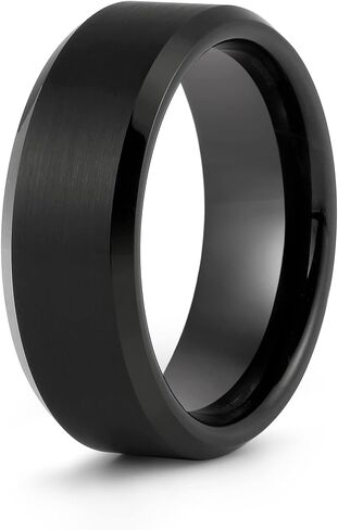 LerchPhi Custom Engraved Tungsten Engagement & Wedding Ring for Men - 6MM 8MM Matte Black, Bevelled Edge Promise Band in Saudi Arabia