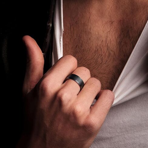LerchPhi Custom Engraved Tungsten Engagement & Wedding Ring for Men - 6MM 8MM Matte Black, Bevelled Edge Promise Band in Saudi Arabia