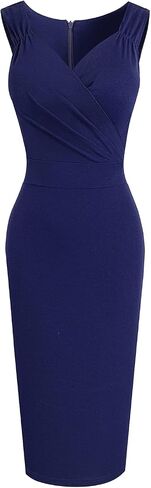 HOMEYEE Women's 50s 60s Sleeveless Pleated Ruched Cocktail Midi Pencil Dress B669 in Saudi Arabia