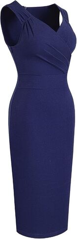 HOMEYEE Women's 50s 60s Sleeveless Pleated Ruched Cocktail Midi Pencil Dress B669 in Saudi Arabia