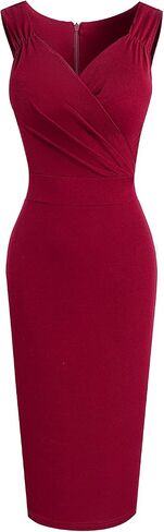 HOMEYEE Women's 50s 60s Sleeveless Pleated Ruched Cocktail Midi Pencil Dress B669 in Saudi Arabia