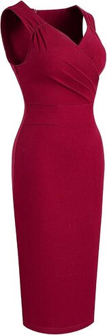 HOMEYEE Women's 50s 60s Sleeveless Pleated Ruched Cocktail Midi Pencil Dress B669 in Saudi Arabia