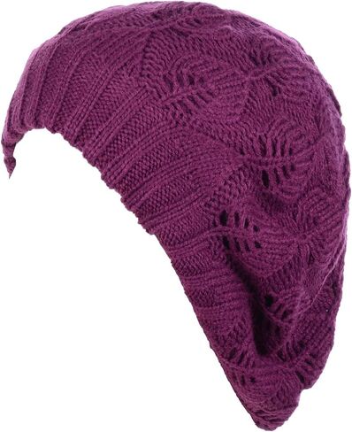 BYOS Women Mid-Weight Slouchy Leafy Cutout Crochet Soft Knit French Beret Hat in Saudi Arabia