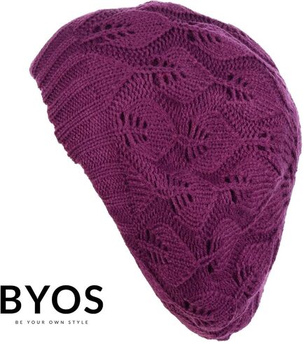 BYOS Women Mid-Weight Slouchy Leafy Cutout Crochet Soft Knit French Beret Hat in Saudi Arabia
