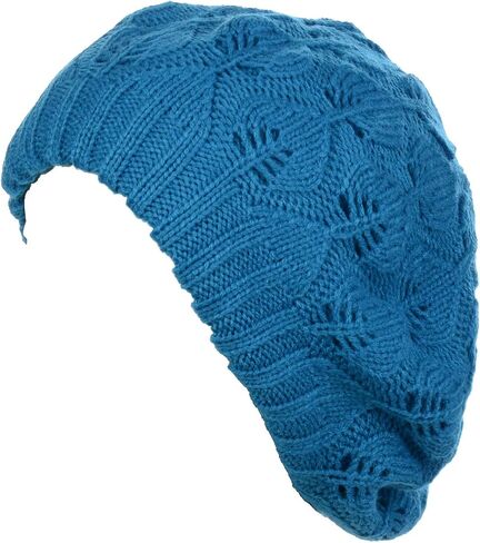 BYOS Women Mid-Weight Slouchy Leafy Cutout Crochet Soft Knit French Beret Hat in Saudi Arabia
