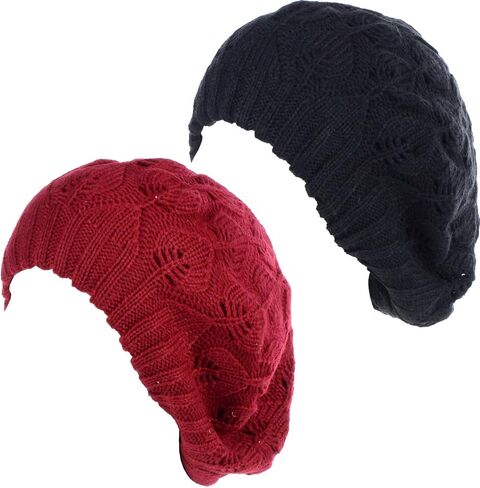 BYOS Women Mid-Weight Slouchy Leafy Cutout Crochet Soft Knit French Beret Hat in Saudi Arabia