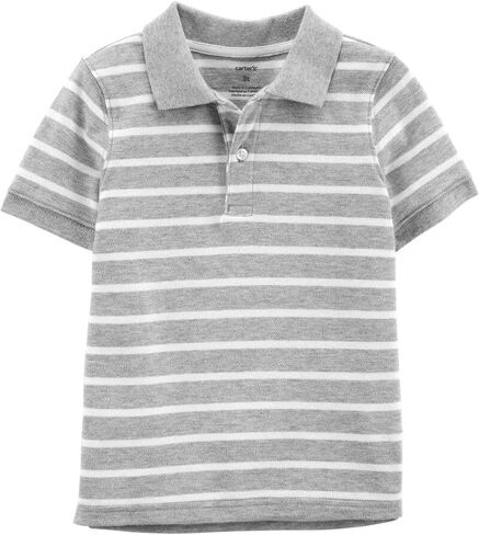 Carter's Boy's Short Sleeve Pique Cotton Polo Shirt (5T, Gray Striped) in Saudi Arabia