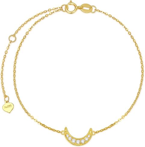 SISGEM 14k Gold Natural Diamond Moon Ankle Bracelet for Women, Fine Jewelry Anklet Gifts for Her, (0.1ct, 9.4-11.0 Inch) in Saudi Arabia
