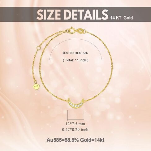 SISGEM 14k Gold Natural Diamond Moon Ankle Bracelet for Women, Fine Jewelry Anklet Gifts for Her, (0.1ct, 9.4-11.0 Inch) in Saudi Arabia