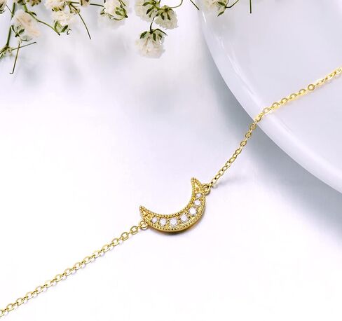 SISGEM 14k Gold Natural Diamond Moon Ankle Bracelet for Women, Fine Jewelry Anklet Gifts for Her, (0.1ct, 9.4-11.0 Inch) in Saudi Arabia