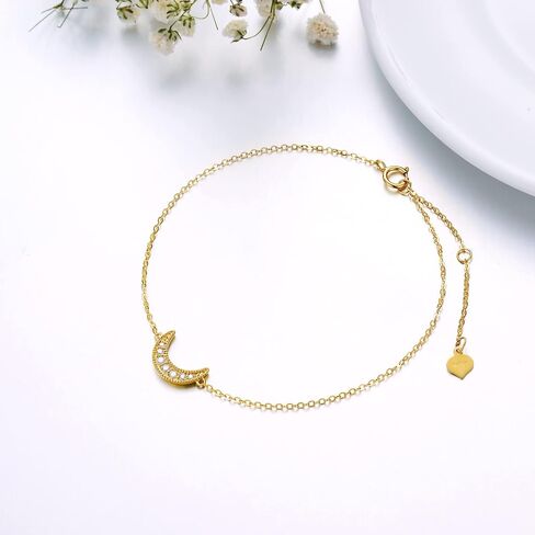 SISGEM 14k Gold Natural Diamond Moon Ankle Bracelet for Women, Fine Jewelry Anklet Gifts for Her, (0.1ct, 9.4-11.0 Inch) in Saudi Arabia