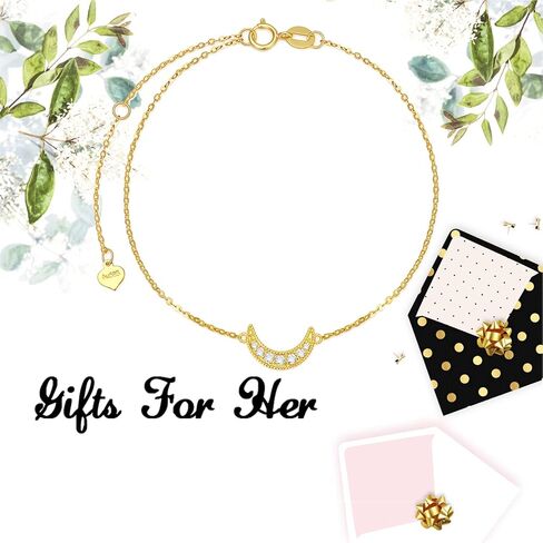 SISGEM 14k Gold Natural Diamond Moon Ankle Bracelet for Women, Fine Jewelry Anklet Gifts for Her, (0.1ct, 9.4-11.0 Inch) in Saudi Arabia