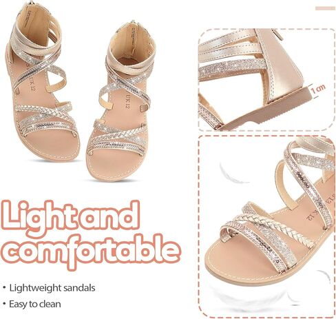 Vonair Girls Gladiator Sandals Cute Strappy Sandals with Zipper Summer Shoes for Little/Big Kids in Saudi Arabia