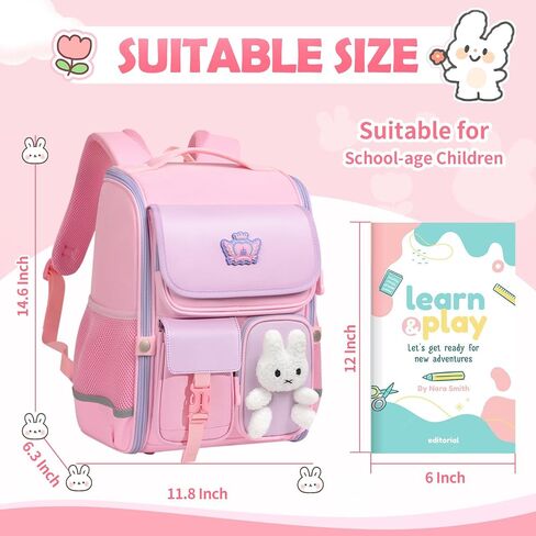 Kids Backpack for Girls Elementary School Backpack for Pink Toddler Backpack Cartoon Book Bag Waterproof School Bag for Daughter Gift Aged 6-12 in Saudi Arabia