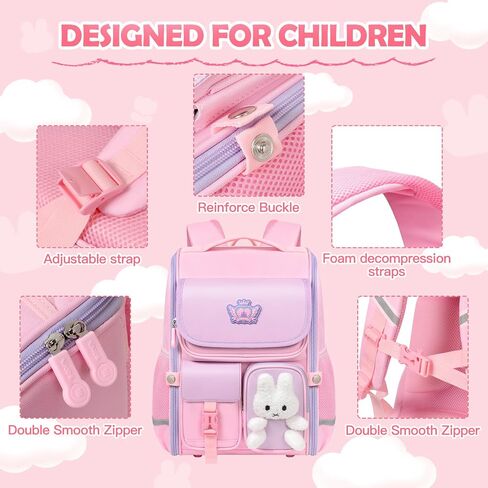 Kids Backpack for Girls Elementary School Backpack for Pink Toddler Backpack Cartoon Book Bag Waterproof School Bag for Daughter Gift Aged 6-12 in Saudi Arabia