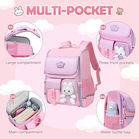 Kids Backpack for Girls Elementary School Backpack for Pink Toddler Backpack Cartoon Book Bag Waterproof School Bag for Daughter Gift Aged 6-12 in Saudi Arabia