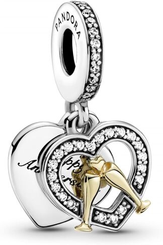 Pandora Two-Tone Happy Anniversary Dangle Charm - Compatible Moments Bracelets - Jewelry for Women - Gift for Women - Made with Sterling Silver, Gold & Cubic Zirconia in Saudi Arabia