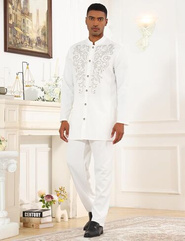 ZSJR رجالي أفريقي 2 قطعة مجموعة بريق حجر الراين البدلة التقليدية لامعة Blingbling التألق لامع Dashiki قميص بانت الزي in Saudi Arabia