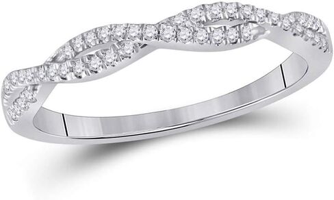 Solid 14K White Gold Real Natural Diamond Twist Stackable Wedding Band Anniversary Ring for Women 1/6 Carat (.16 Cttw) in Saudi Arabia
