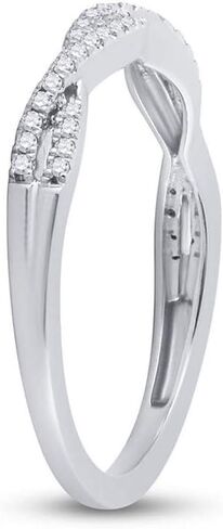 Solid 14K White Gold Real Natural Diamond Twist Stackable Wedding Band Anniversary Ring for Women 1/6 Carat (.16 Cttw) in Saudi Arabia
