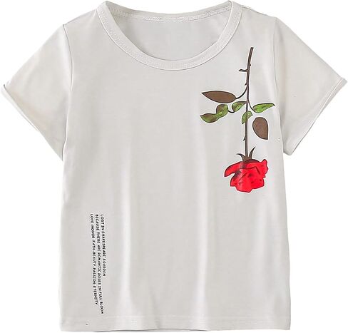 SweatyRocks Boy's Floral Letter Print Short Sleeve T Shirt Graphic Crewneck Summer Tee Tops in Saudi Arabia