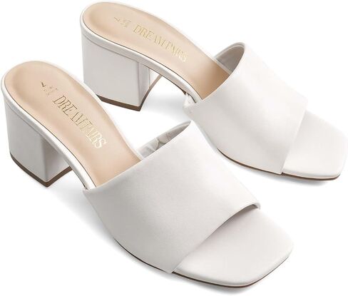 DREAM PAIRS Women's Square Open Toe Heels Sandals Low Block Chunky Heeled Sandals Slide Sandals Slip on Comfortable Casual Pumps Shoes in Saudi Arabia