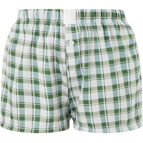 Y2K Boxer Shorts for Womens Low Waist Plaid Print Gingham Loose Fit Lounge Bottoms Pajama Sleep Short Pj Pants