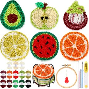Yaomiao 6 Pcs Christmas Punch Needle Coaster Kit Punch Needle Embroidery Kits Punch Needle Set Craft Supplies with Patterns Yarns Tools Adhesive Felt Embroidery Hoop Instruction Holder for Adult DIY
