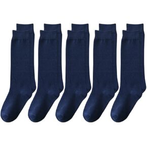 EPEIUS Kids Knee High Socks Cotton School Uniform Socks White Navy Blue Student Long Socks for Girls Boys 5T-15 Years