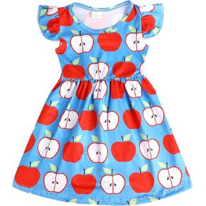 Toddler Girls Back to School Print Dresses Pencil Flutter Sleeve Clothes School Outfits 2-8Y
