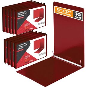 Performore 10 Pack of 11x17 Inch Landscape Pressboard Presentation Binder Folder, Red Fiberboard Report Cover with Metal Prong Paper Fastener to Neatly Bind Reports, Proposals, Transcripts