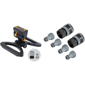 Melnor 65131AMZ Mini Oscillator Sprinkler Bundle, Black, Yellow & 65175AMZ 6 Piece Quick Connect Set Connector Bundle, Black, Blue