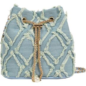 Denim Bucket Bag, Jean Purses for Women Denim Crossbody Bags Hobo Bag Drawstring Handbag