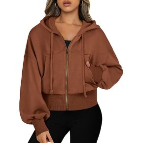 ANRABESS Women's Zip Up Cropped Hoodies Casual Sweatshirts Full Zip Crop Jacket With Pockets 2024 Fall Fashion Y2k Clothes