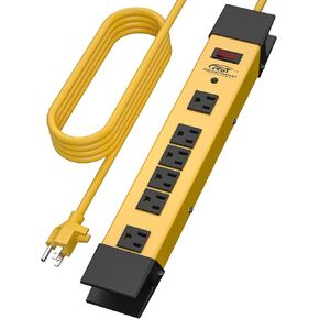 CRST 7-Outlet Heavy Duty Surge Protector Power Strip with Flat Plug, 9 feet Long Extension Cord for Home Garage Industrial Workshop, 1350 Joules, 15A Circuit Breaker