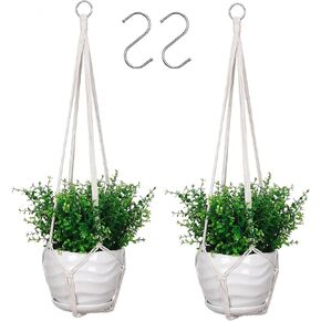 2 Pack Macrame Plant Hangers Indoor Hanging Planter Basket with Wood Beads Decorative Flower Pot Holder No Tassels for Indoor Outdoor Boho Home Decor (Color)