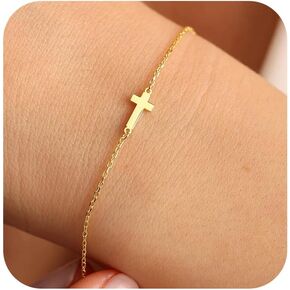 Cross Bracelet for Women - 18K Gold/Whited Plated Cross Bracelet Dainty Gold Cross Bracelet Thin Chain Pearl Double Cross Bracelet Bridesmaid Jewelry Gifts Cross Bracelet for Women in Kuwait