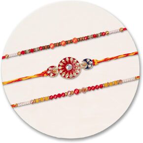 Rakhi For Brother with Gift Set - Set of 3, Rakhi For Brother with Card, Roli Chawal | Rakhi for Brother and Bhabhi | Lumba Rakhi For Brother | Bhaiya Bhabhi Rakhi | Raksha Bandhan Rakhi