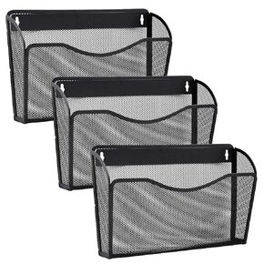 3 Pack Wall File Organizer, Mesh Hanging Metal Vertical Wall Mounted File Holder for Office/Home