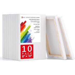 8x10 Inch Stretched Canvas, 10 Pack 100% Cotton Professional Blank Canvas, Canvases for Painting Using Acrylic Paint or Oil (Pre-Primed)