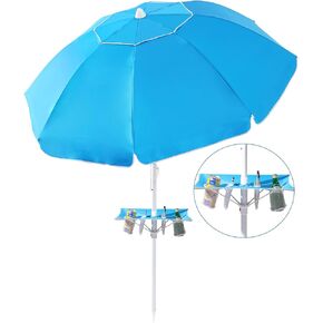 Beach Umbrella - Beach Umbrella for Sand Wind Portable with Tilt Pole, 6.56 FT Arc Length 5.9 FT Diameter, Heavy Duty Wind Resistant Striped Large Umbrellas, UV 50+ Parasol with Anchor Screw Adjustable Height