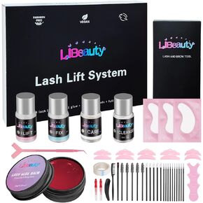 Libeauty Lash Lift Kit with New Glue Balm Lash Perm Kit Korea for Eyelash Curling and Brow Lamination Complete Tools DIY Set Easy for Beginner Use at Salon & Home (Pink)