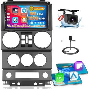 Android Car Stereo for 2007-2010 Jeep Wrangler (2 Doors), Built-in Wireless CarPlay Car Radio with Android Auto, 9'' Touch Screen in-Dash GPS Navigation Support Mirror Link BT FM AHD Rearview SWC DSP