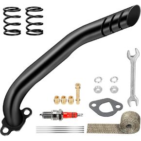 مجموعة أنابيب العادم 212cc متوافقة مع Predator 212 196cc 224cc Coleman Mini Bike CT200U CT200U-EX BT200X KT196 Go Kart Baja Warrior GX160 GX200 OHV Clone Engine Parts مع نوابض صمام (أسود)