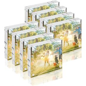 Acrylic Picture Frames 4x4 Inches, 8 Pack Double Sided Magnetic Picture Frames 20mm Thickness Clear Frameless Photo Block Frame Desktop Acrylic Frame Stand Display
