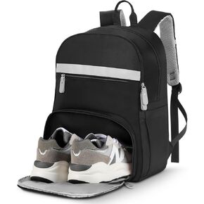 MoKo Womens Gym Backpack, Large Travel Backpack with Shoe Compartment Sports Bag with Wet Pockets 15.6 Inch Laptop Backpack Water Resistant Anti Theft Back Pack for Women Gifts, Black/Gray