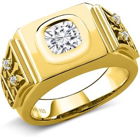 Gem Stone King 18K Yellow Gold Plated Silver Men's Ring Set with Moissanite (2.43 Cttw)